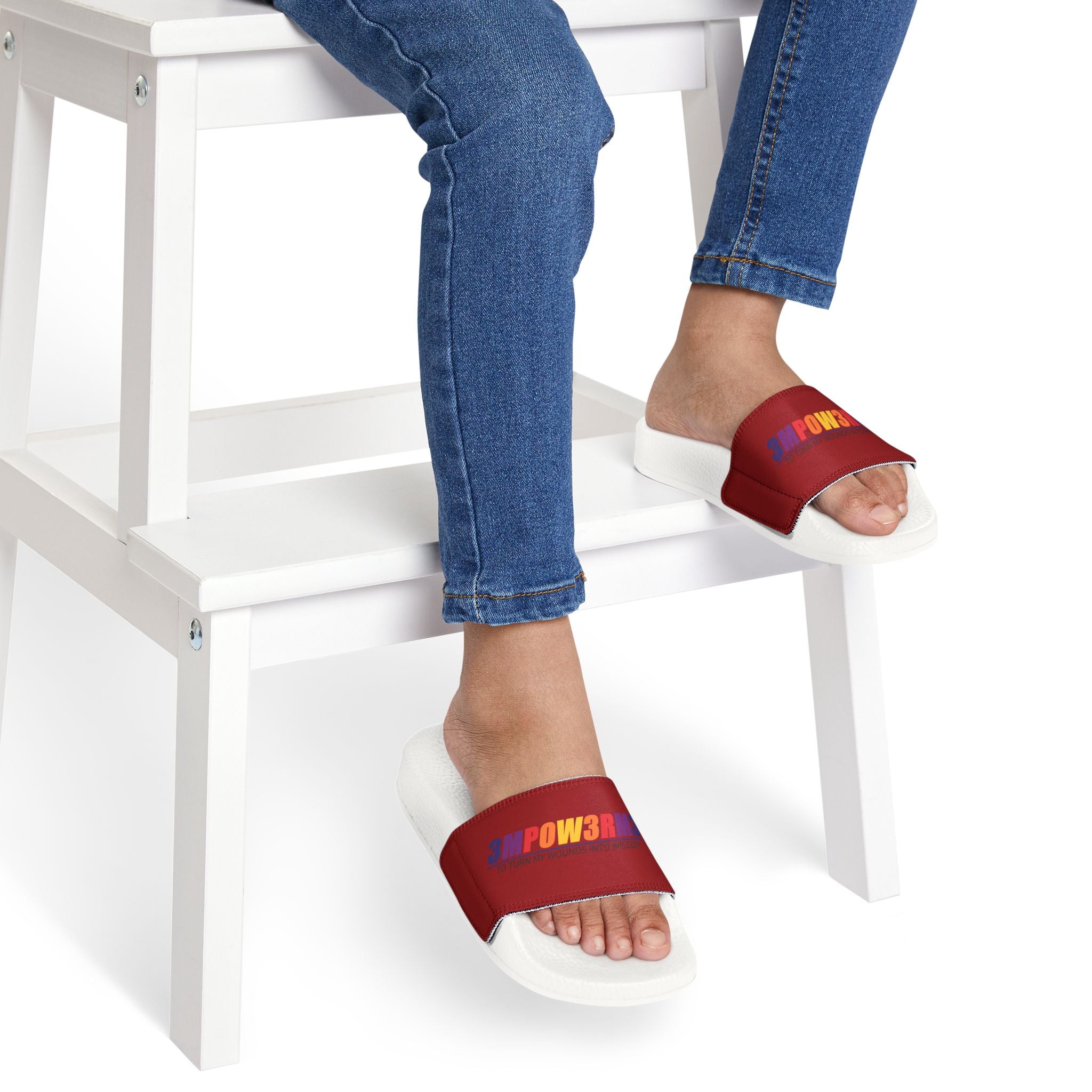 Youth Slide Sandals with Removable Strap — Colorful 'BROWBR' Graphic