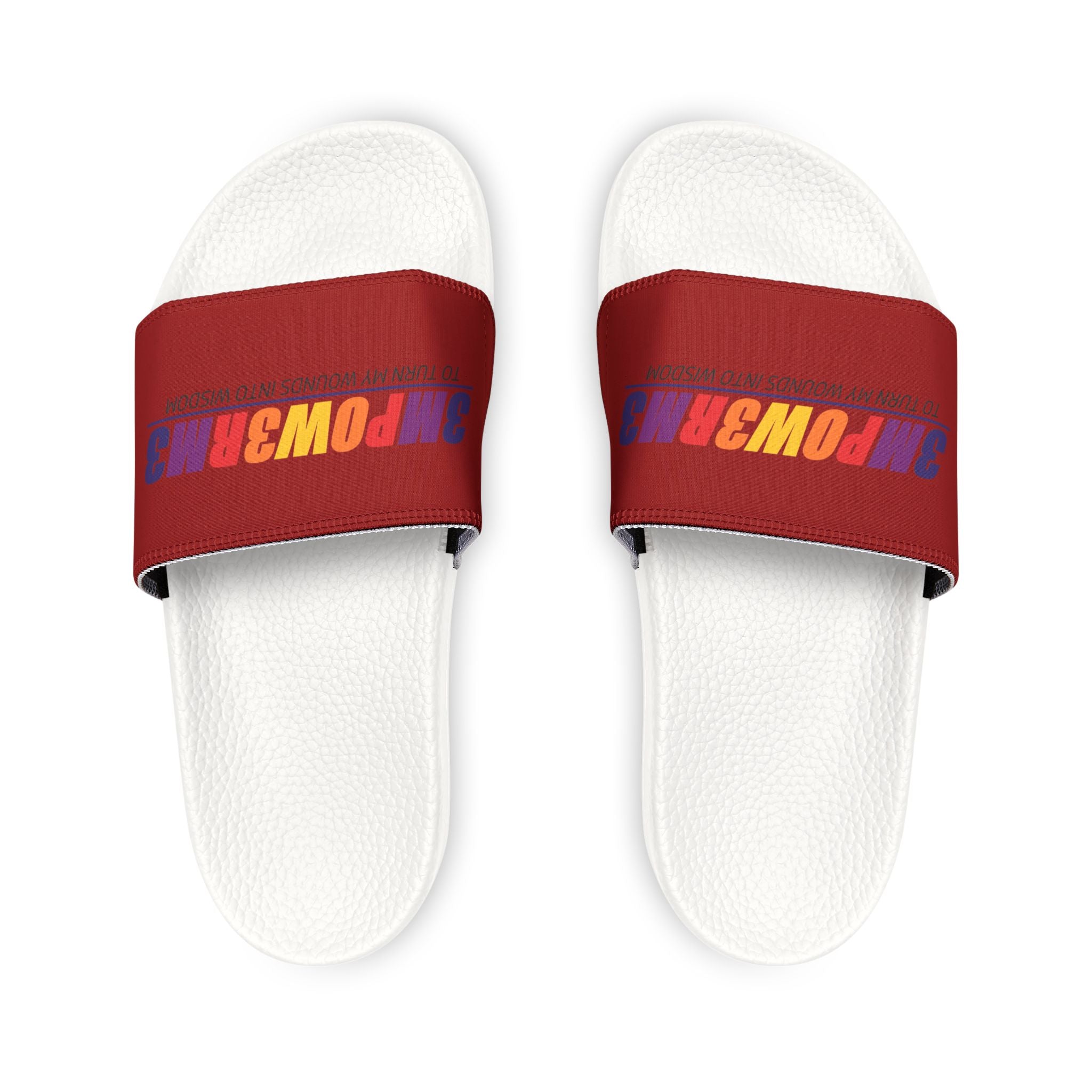 Youth Slide Sandals with Removable Strap — Colorful 'BROWBR' Graphic