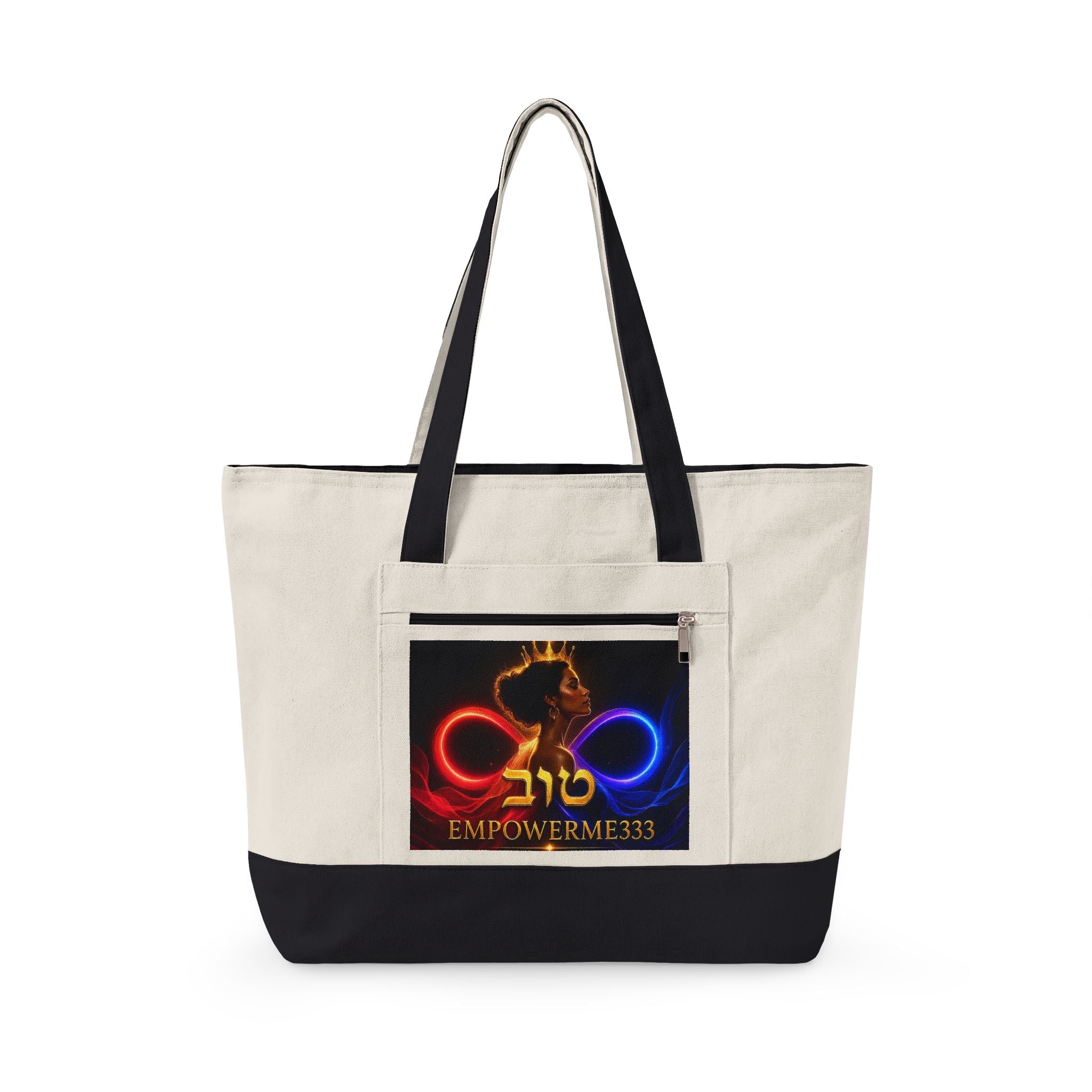 EmpowerMe333 Black Queen Zippered Canvas Tote